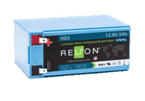 RELiON RB5 > 12 Volt 5 Amp Hour Lithium Battery