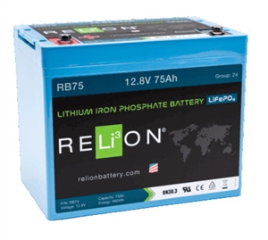 RELiON RB75 > 12 Volt 75 Amp Hour Lithium Battery
